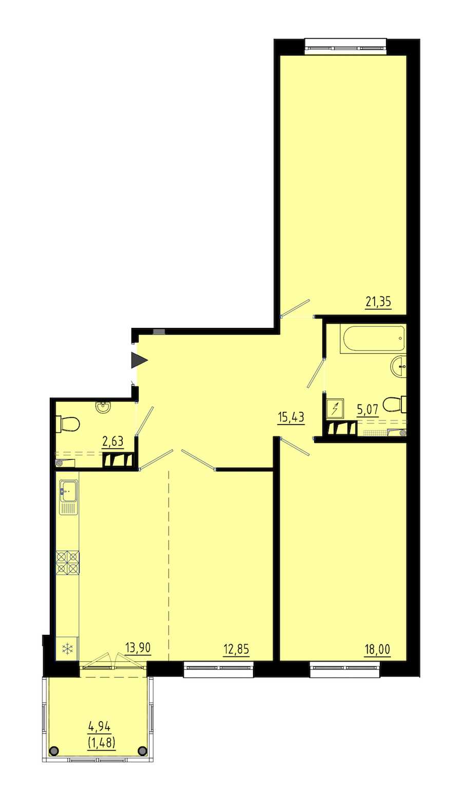 Двухкомнатная квартира в : площадь 90.4 м2 , этаж: 2 – купить в Санкт-Петербурге